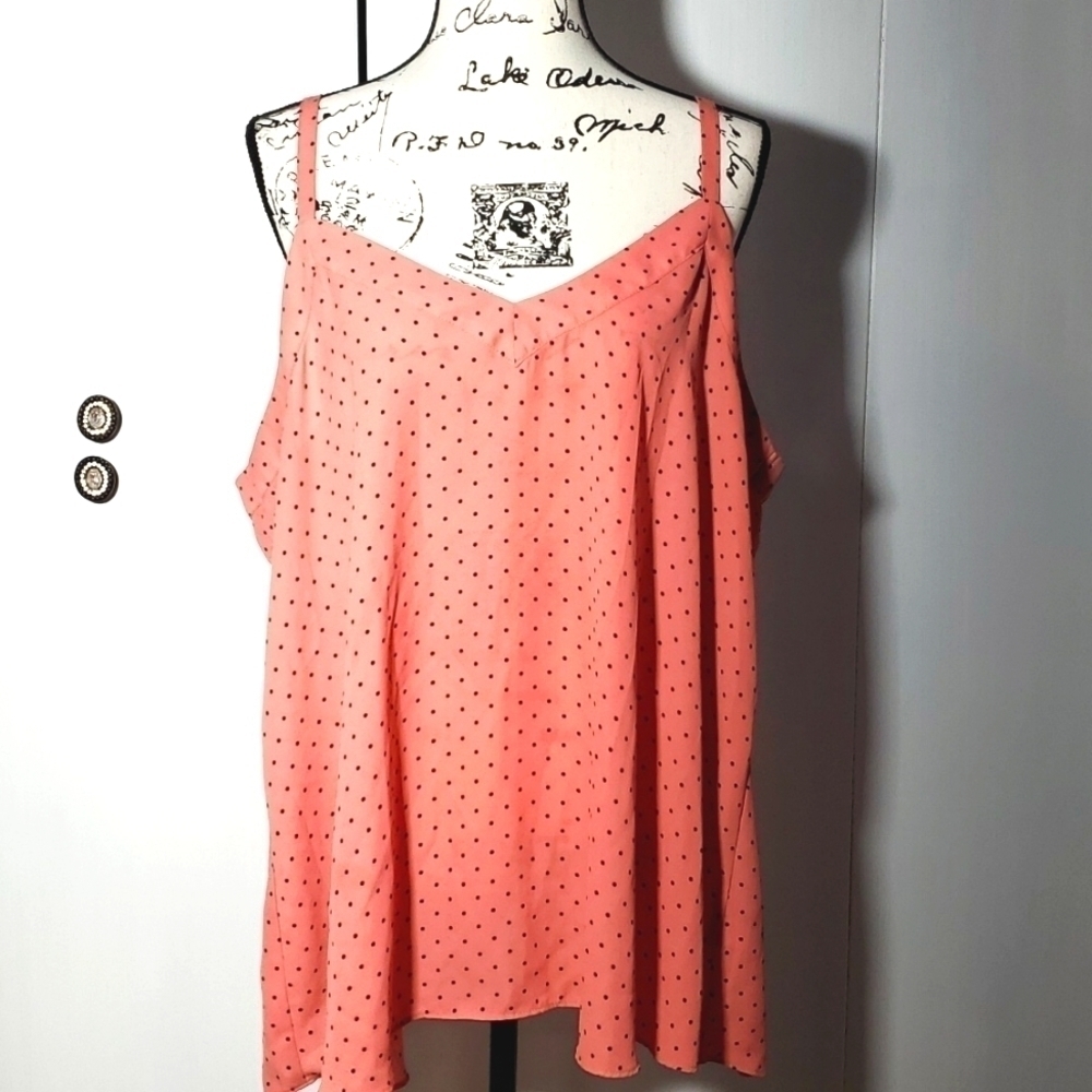 Torrid- Women's Coral/Salmon Camisole Top  Polka Dots Preppy  Sz. 1X PLUS